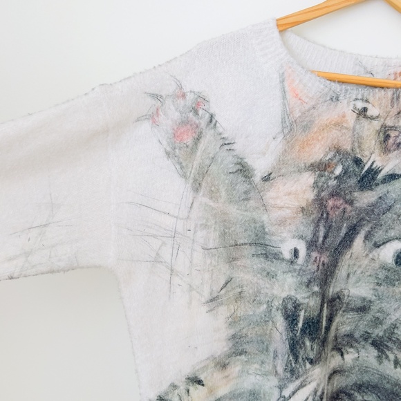 Cat Sweater All Over Print Kitty Cat Loose Pullover Sweater Large - Picture 2 of 10